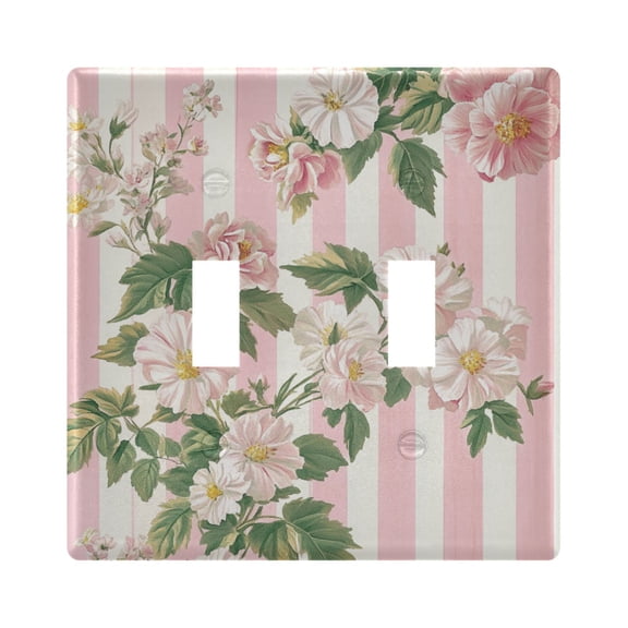 Stripes Background Bunches Of Flowers Leaves Light Switch Cover Electrical Outlet Cover Replaceable Wall Plates 2-Gang