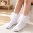 thumbnail image 5 of Lumtrix Girls Frilly Double Ruffle Lace Socks Soft Cotton Ankle Dress Socks Turn Cuff Ruffle Dress Sock For Little Girl Kids White XL, 5 of 7