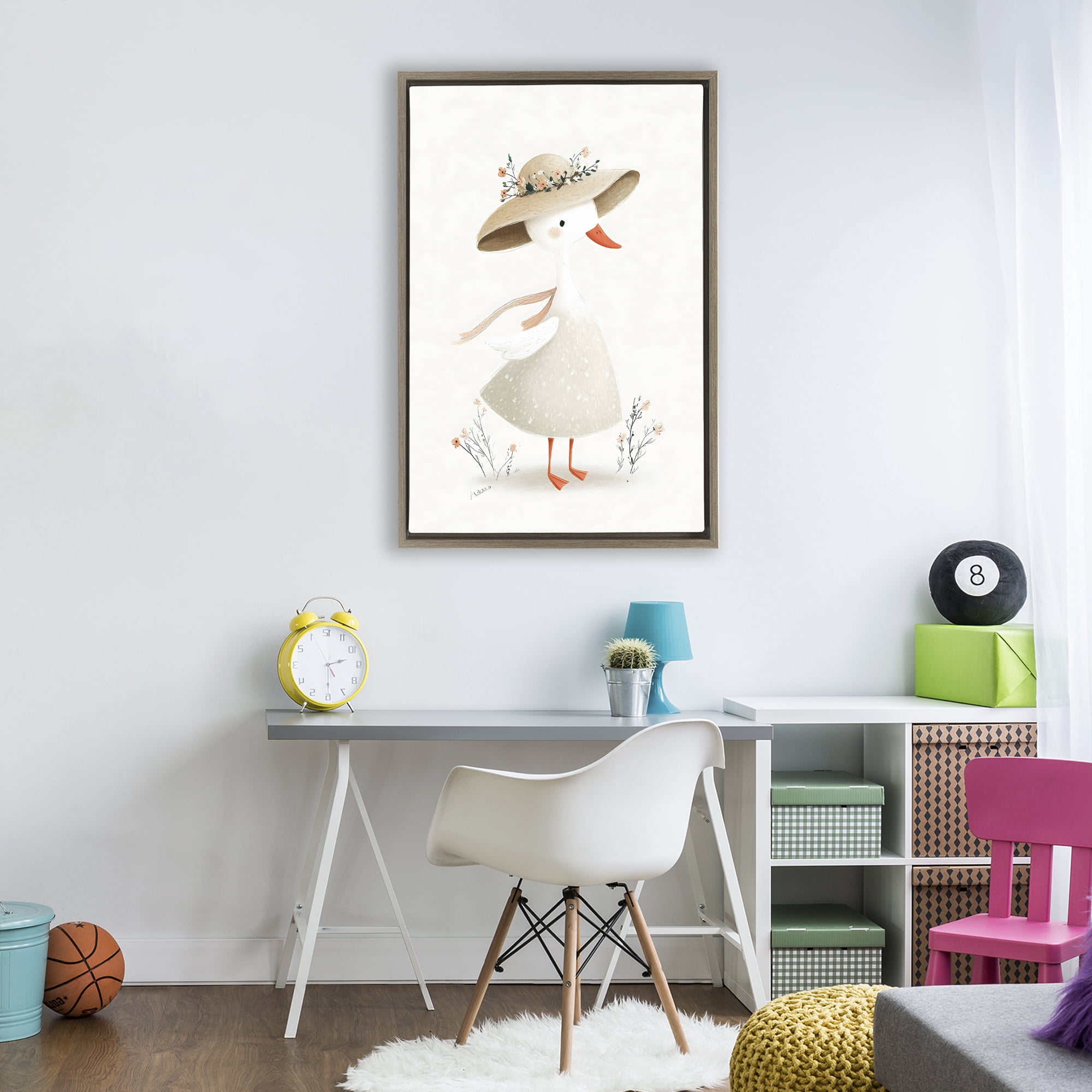 Stupell Industries Charming Goose in Sunhat Brown Framed Floater Canvas Wall Art, design by Ink Drop Loft