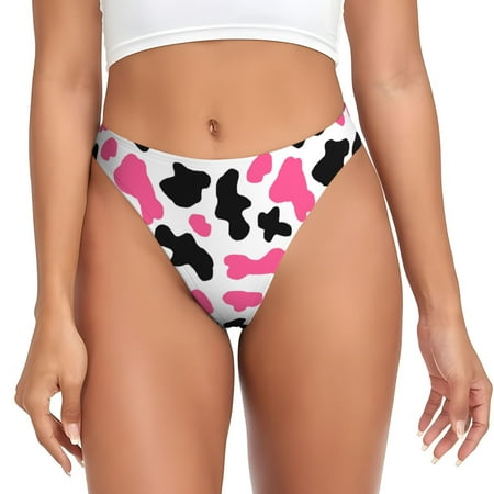 Thongs for Women - cute black pink cow print No Show Seamless Womens Thongs Underwear  Stretch G String Thongs for Women  Ladies Breathable Kawaii Thong Bikini Panties Briefs
