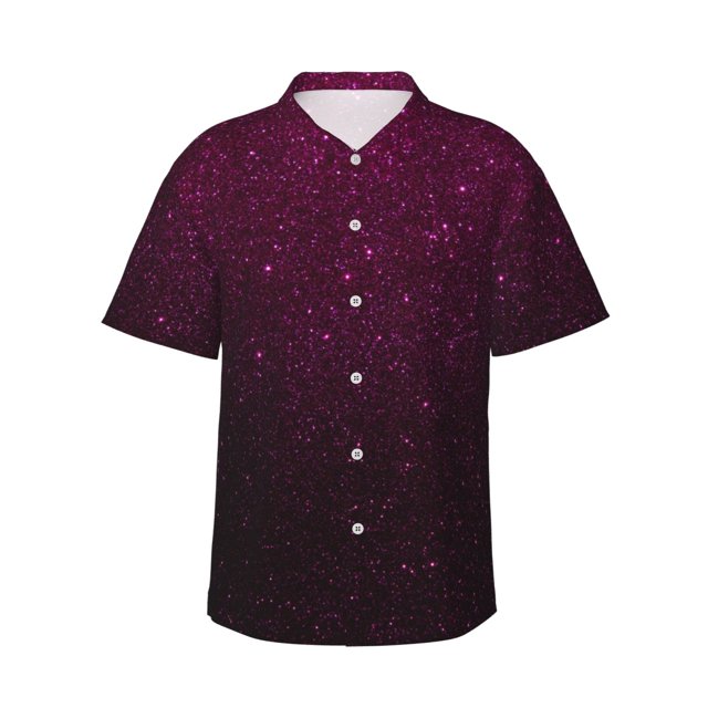 Balery Dark Purple Glitter Camisas hawaianas de manga corta para hombre, camisas playeras de corte holgado, camisas de vacaciones con botones,XX-Large