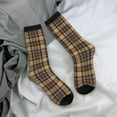 thumbnail image 5 of KLL khaki coffee plaid Print Cool Socks Men's Women's Crew Socks Funny Crazy Novelty Stockings, 5 of 6