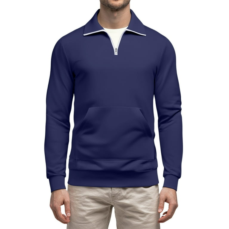Zimjoy Quarter Zip Pullover Men Collared Long Sleeve 1/4 Zipper