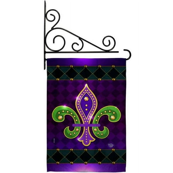 Ornament Collection GS190036-BO-03 13 x 18.5 in. Fleur De Lys Garden Flag Set for Springtime Mardi Gras Double-Sided Decorative Vertical Flags & House Decoration Banner Yard Gift, Purple & Green