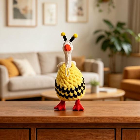 Crochet Goose Outfit Bee Themed Desk Goose Clothes Funny Decorative Accessory for Resin Goose Statue