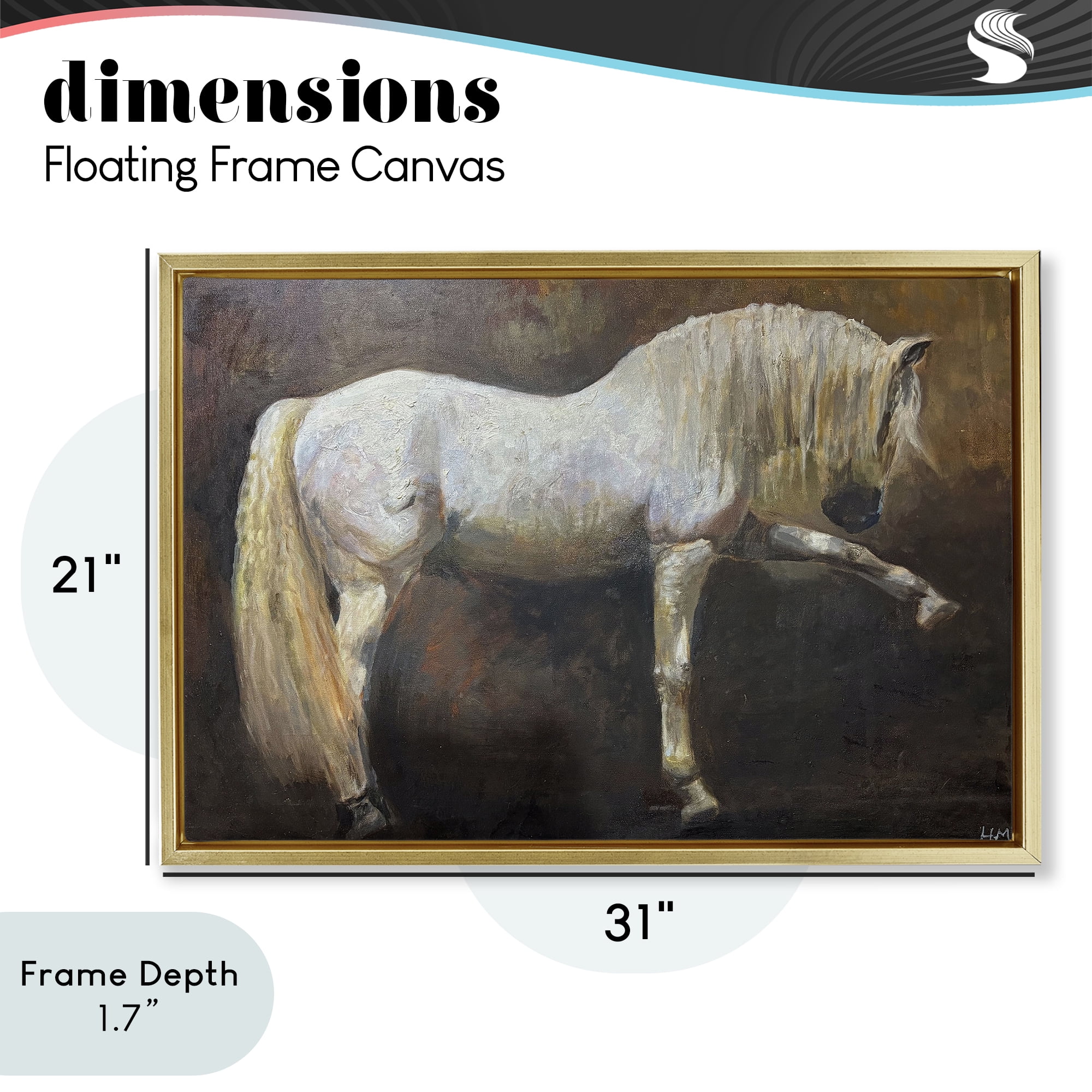 Stupell Industries Elegant White Stallion in Motion Gold Framed Floater Canvas Wall Art, design by Hilary McCarthy