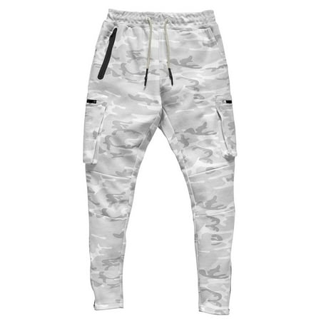ZPAQI Men Workout Sport Tapered Joggers Pants Running Athletic Drawstring Camouflage Sweatpants Multi Pockets Active Gym Fitness Trousers