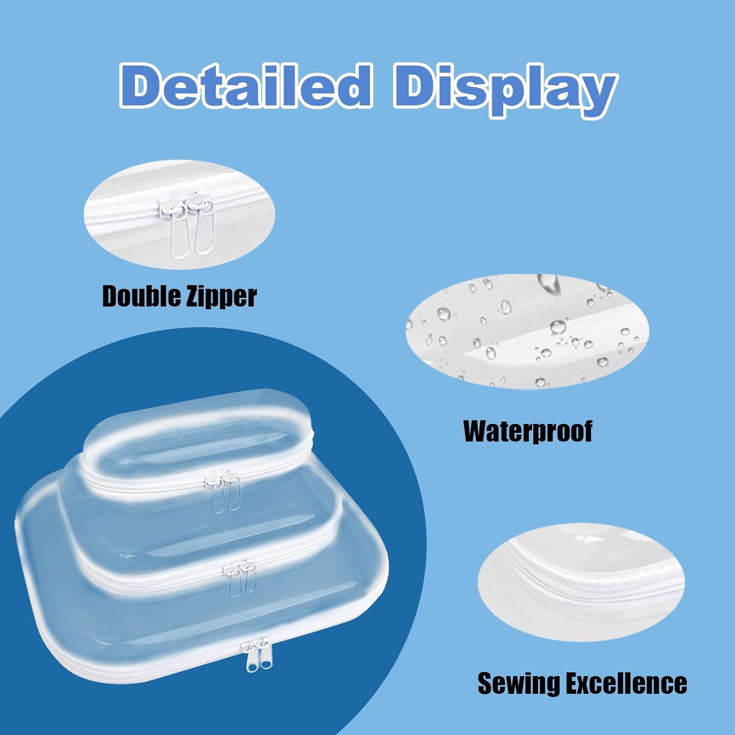 Hard Clear Zipper Case,3PCS Transparent Hard Shell Zipper Pouch,Portable Item Storage Travel Organizer Box,Home Family Intimate Apparel Storage,Learning Tool Organizer