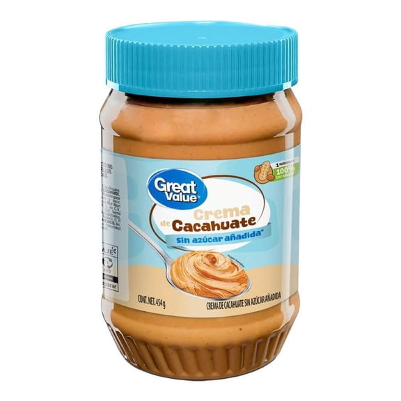 Crema de cacahuate Great Value sin azúcar añadida 454 g
