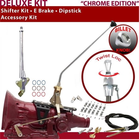 American Shifter 4L60E Shifter Kit Chrome 16 in. E Brake Cable Clamp Clevis Dipstick for F28C1