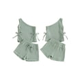 thumbnail image 2 of Douhoow Toddler Girls Summer Outfits Solid Color Oblique Shoulder Drawstring Ribbed Tank Tops Shorts Kid 2Pcs Set, 2 of 9