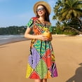 thumbnail image 4 of Rateoe Dancing African Womans Pattern Women’s Short Sleeve Dress – Casual Elegant Summer A-Line Dress for Everyday Wear, 4 of 6