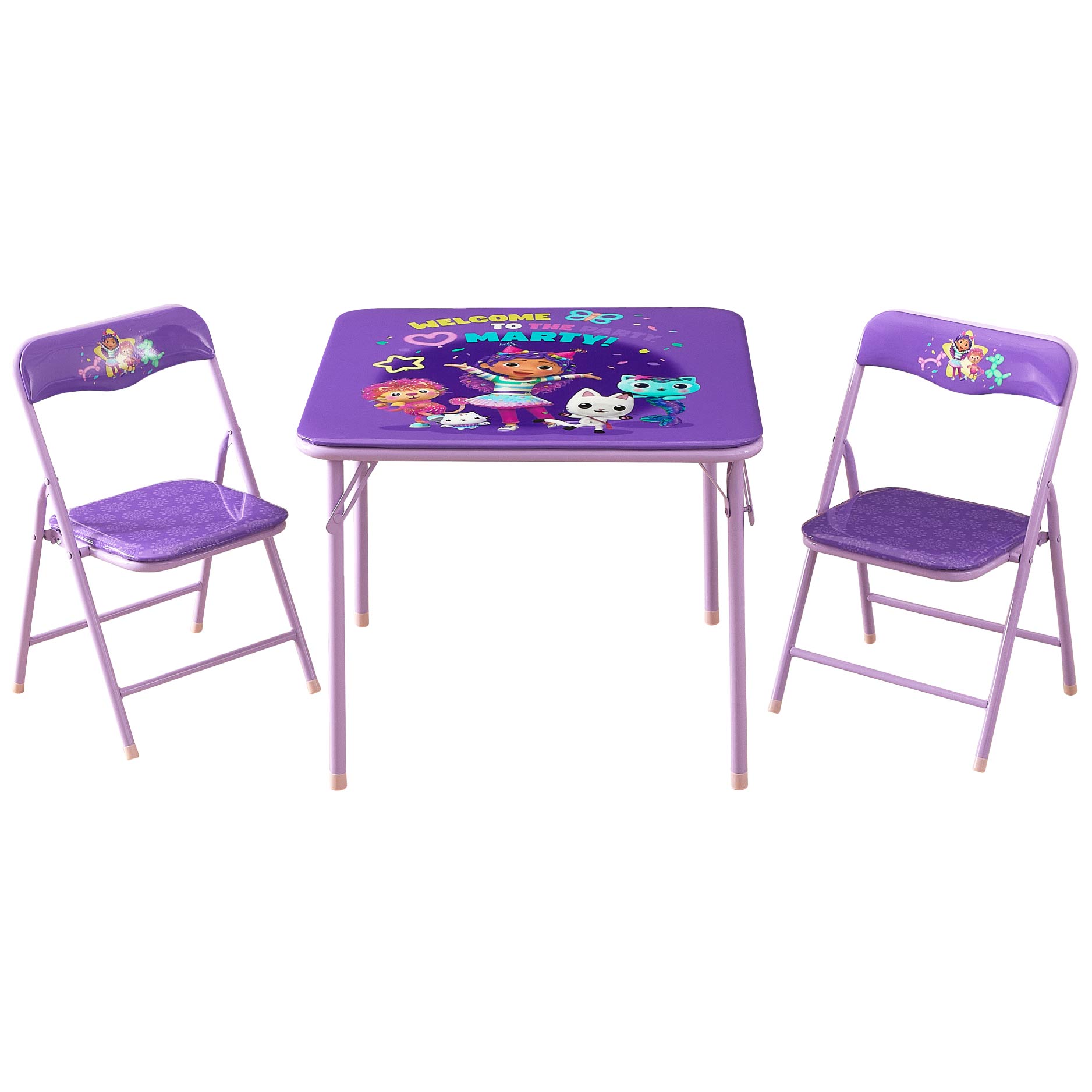Gabby's Dollhouse 3-Piece Kids Table and Chairs Set, Purple photo 1