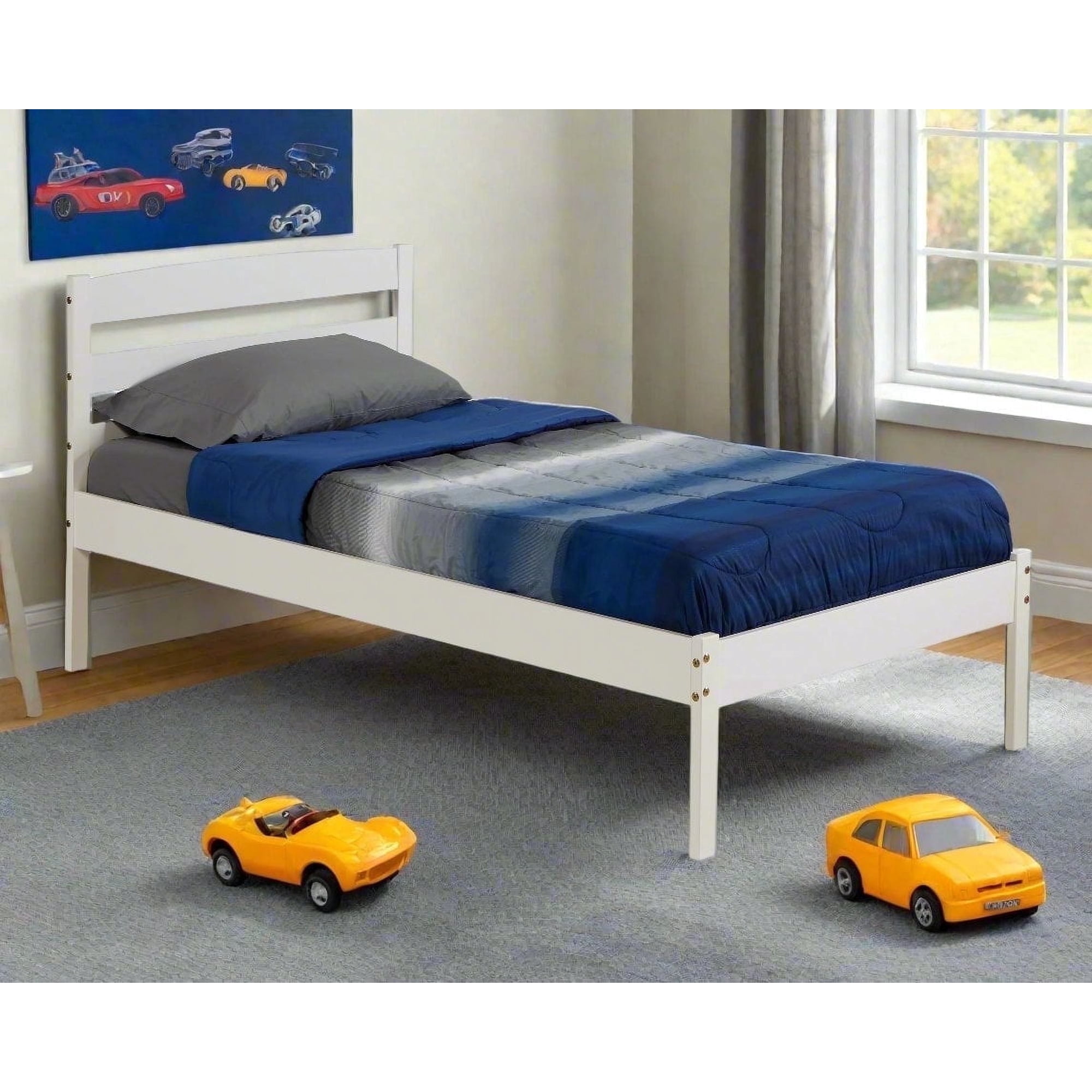 Camaflexi Tribeca Platform Bed, White, Twin, Solid and Manufactured Wood with Headboard