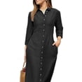 thumbnail image 3 of Gvmfive Women Long Sleeve Lapel V Neck Long Dress Button Down Casual Pockets Denim Dress, 3 of 4