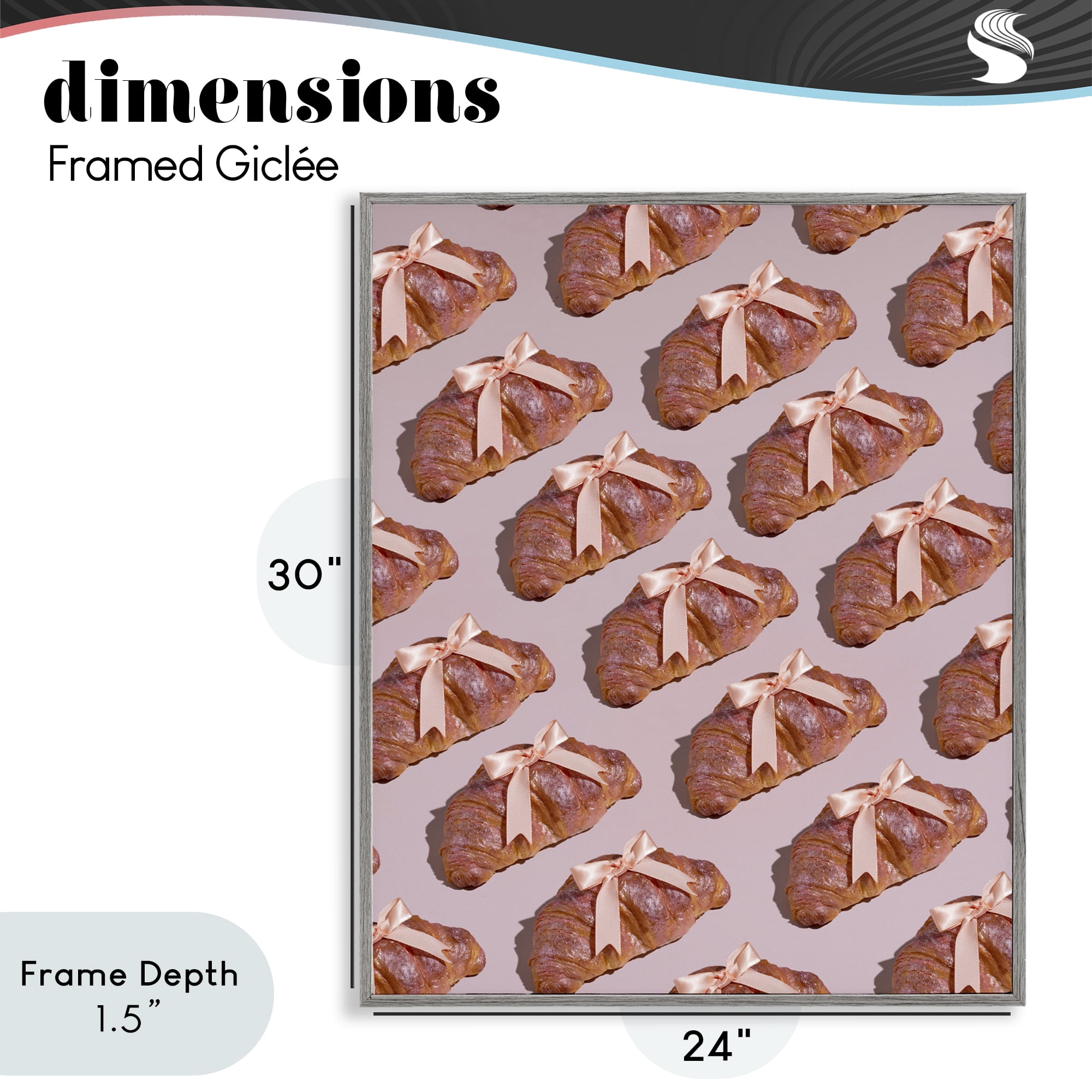 Stupell Industries Croissants with Ribbons Pattern Gray Framed Giclee Art, design by LISH Creative