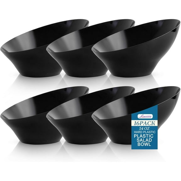 16PCS Black Plastic Bowls - 54 OZ Angled Serving Bowls Disposable for Chip - Candy Party Table Salad and Fruit for Party & Wedding & Halloween