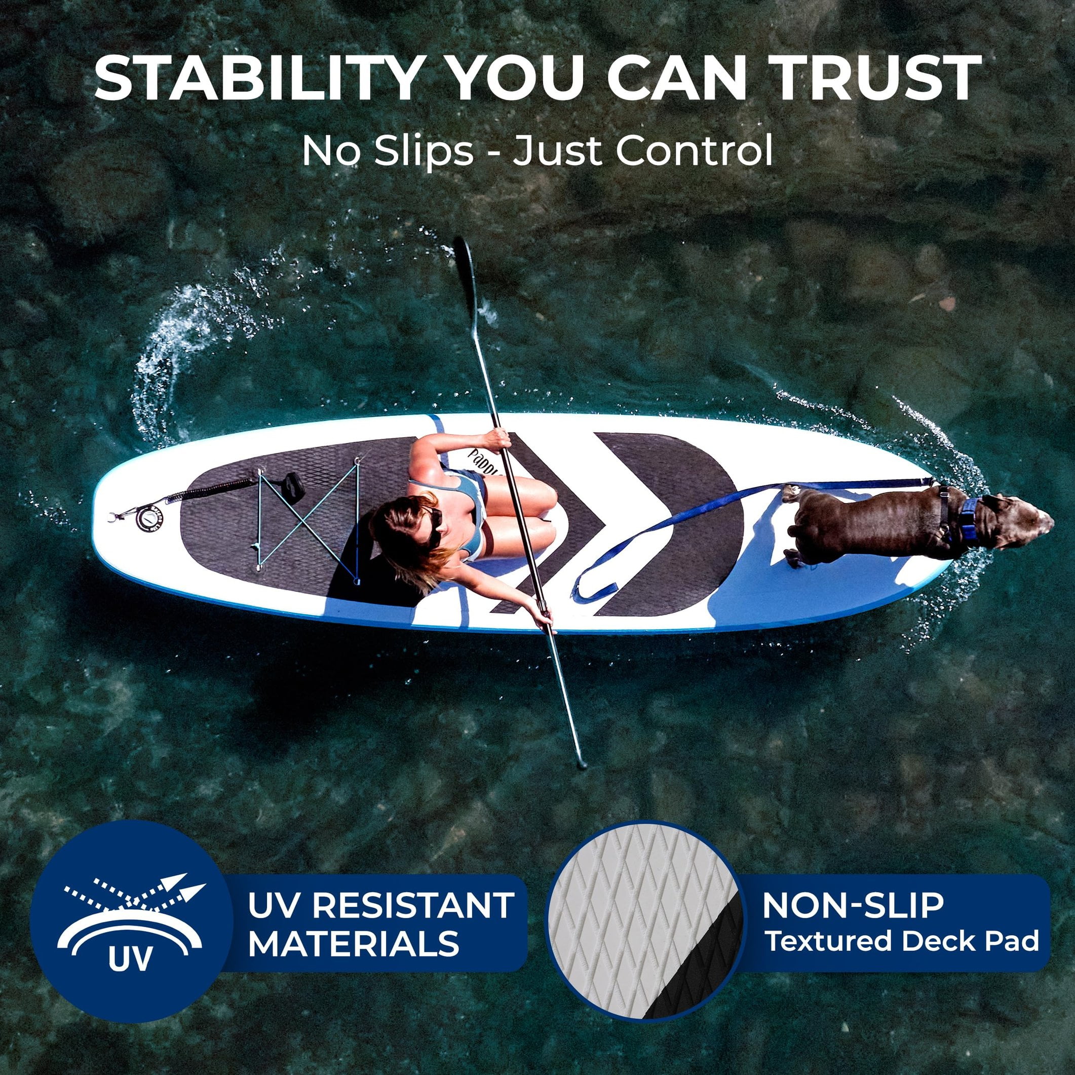 SereneLife 116 Inflatable SUP - Pet-Friendly Stand-Up Paddleboard for Adults and Pet Ride Alongs - 35 Wide Stable Design with Non-Slip EVA Deck Pad, Premium SUP Accessories, 485 lbs. Capacity