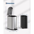 thumbnail image 7 of Slim Stainless Steel Step Trash Can 2.6 Gallon/10L with Lid - Soft Close, Removable Inner Bucket, Rear Handle, Waterproof, Space-Saving Waste Bin for Bathroom, Kitchen, Office - Stainless Steel Color, 7 of 7