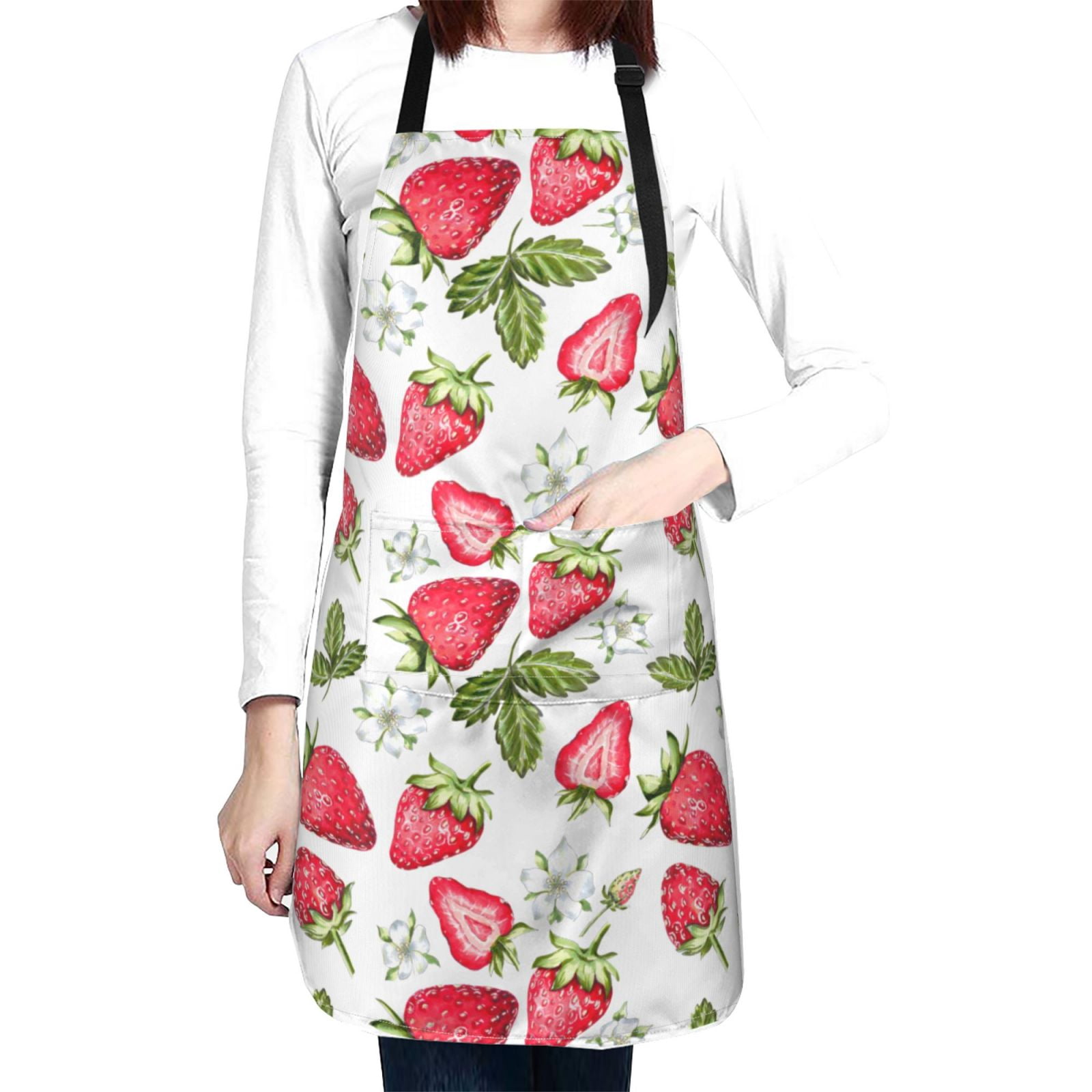 Kdxio Strawberry1 Apron with Pockets Adjustable Kitchen Aprons for Men Women Waterproof Aprons for Cooking,Drawing,Crafting, Baking Household Cleaning