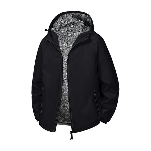 qelini Fleece Jacket for Men Long Sleeve Coats Solid Hooded Zip up Jackets Thermal Winter Outerwear with Pockets