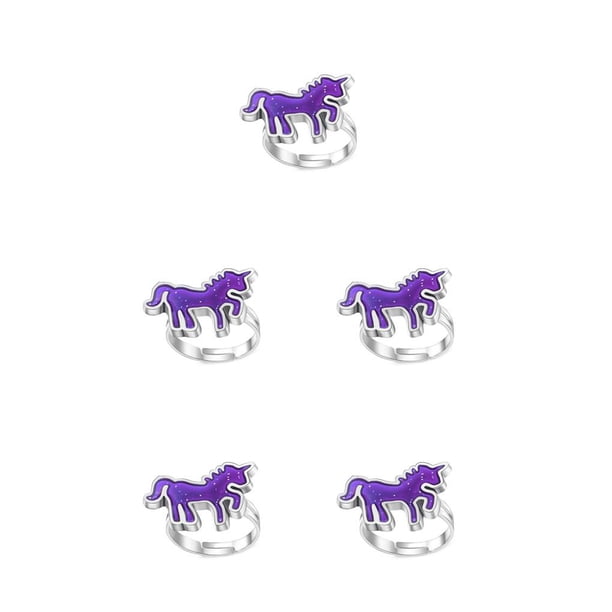 Minnieouse Anillos de humor termocrómico unicornio no fácil de romper moda Retro temperatura cambiable joyería fiesta pequeño dinosaurio Poni / Unicornio 5piezas