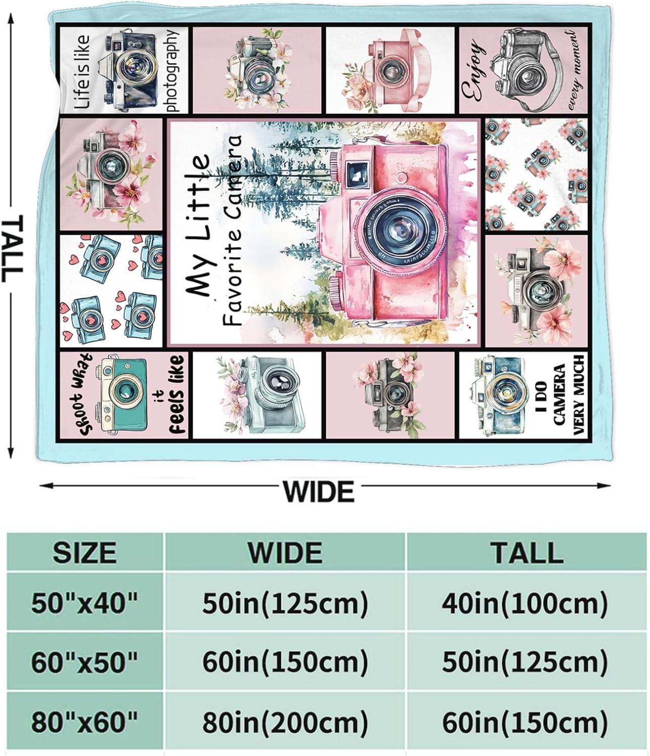 Camera Blanket Gifts for Womens Girls Flannel Photography Throw Blanket Ultra Soft Cozy Fleece Decor Blankets Gift for Kids Boys Couch Sofa Bed 80" x 60"