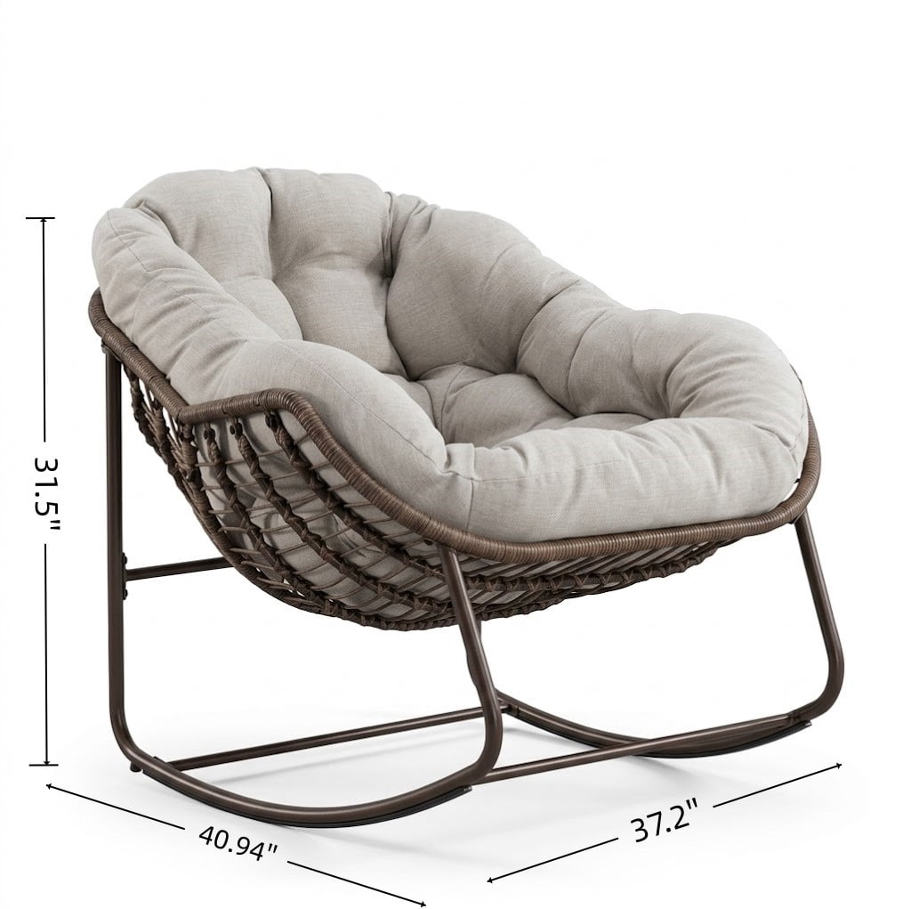 Outdoor Rocking Chair, Wicker Egg Rocking Chair Rattan Papasan Rocker with Thick Cushion