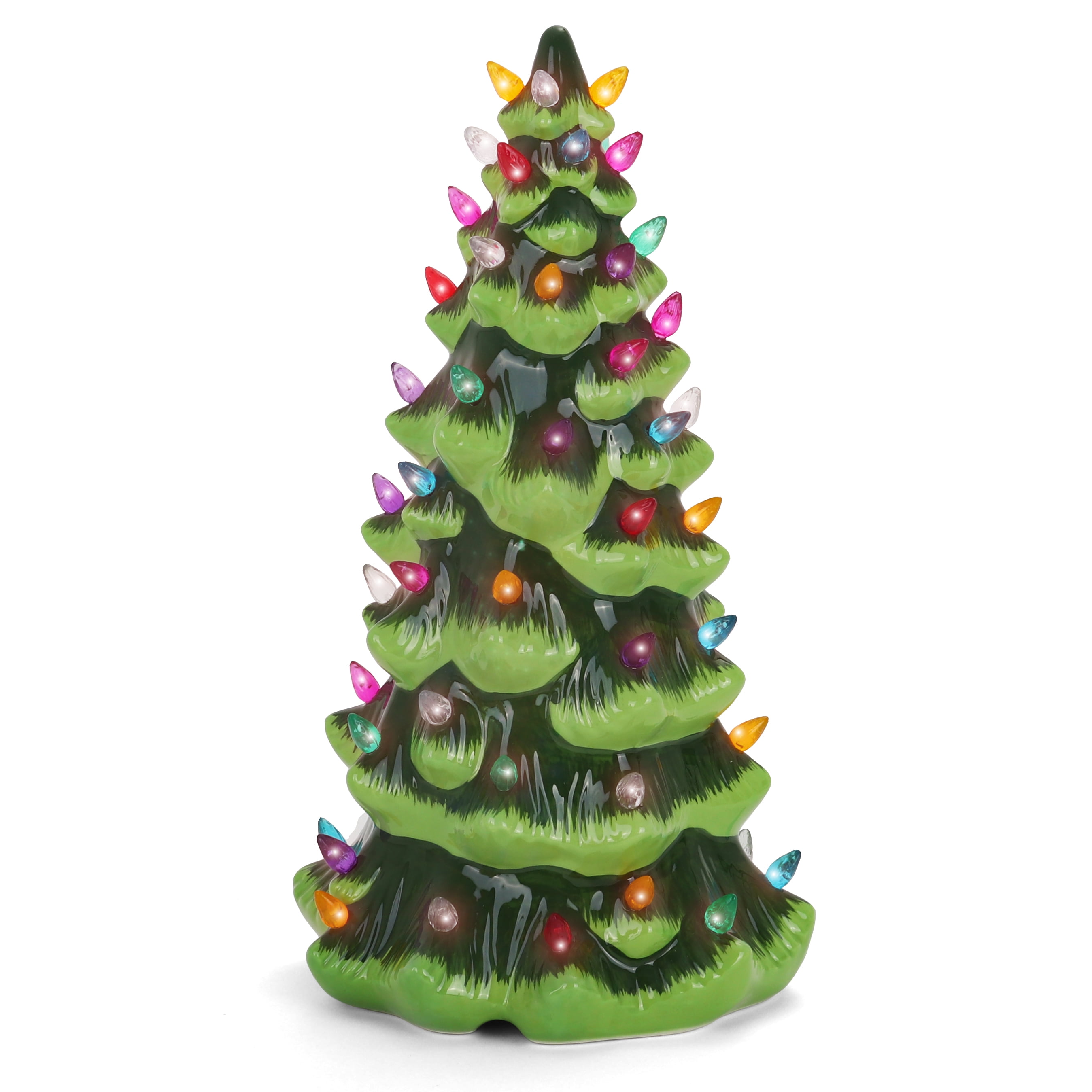 Ceramic Christmas Tree 15.5 Large Green Christmas Tree/Multicolored Lights - Lighted Vintage Ceramic Tree Tabletop Christmas Tree with Lights -