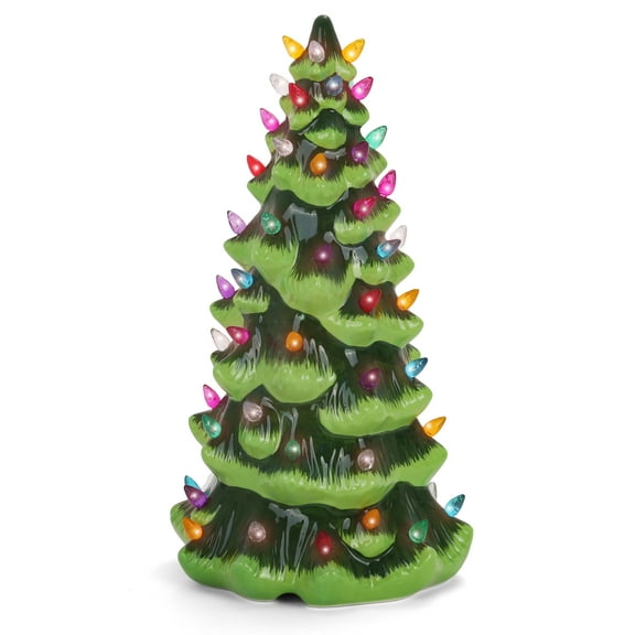 Green Ceramic Table Top Christmas Tree (13, Multicolor Lights)