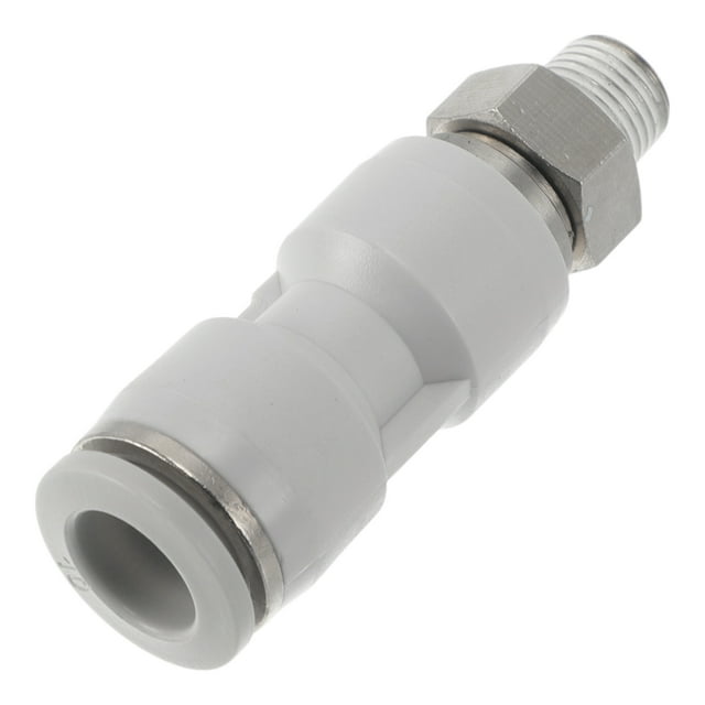 Accesorios de conexión rápida de aire Unique Bargains 25/64" rosca externa en L de plástico y metal 9.7mm / 1/8"BSPT 1 Pc tono blanco plateado