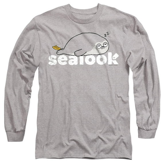 Sealook Sleepy Seal Unisex Adult Long-Sleeve T Shirt, Athletic Heather, Small