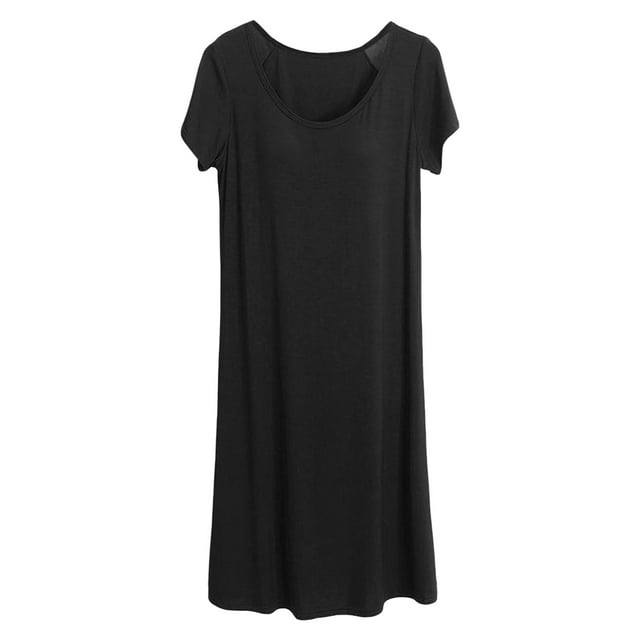 Chemises de Nuit pour Femmes Manches Courtes Chemises de Nuit Couleur Unie Vêtements de Nuit Doux Confortables Décontractés Grande Taille Chemises de Nuit Robe de Pyjama