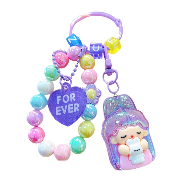 Lindo llavero de cuentas con dije para llave de coche, pulsera para niñas, adultos y niños. Violeta