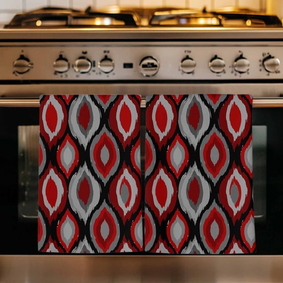 Red Black Geometric Kitchen Towels Set of 2, Abstract Art Diamond Modern Absorbent Dish Towels for Kitchen, Microfiber Hand Towel, Quick Drying Tea Towel for Cleaning Decorative Dishcloths
