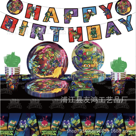Teenage Mutant Ninja Turtles Birthday Party Decoration Supplies Tablecloths Pennants Dinner Plate Banner Cake