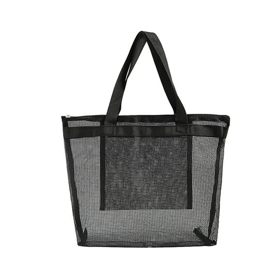 LiheShen Fashion Mesh Shopping Bag Organizer Reusable Mesh Shoulder Bag Shopping Handbag Beach Bag Dry Wet Clothes Departing Net Tote (Black)
