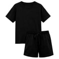 thumbnail image 4 of LIIPEE Girls Outfit Sets Casual Solid Color Loose Fit Short Sleeve Crew Neck Tee Tops Pockets Drawstring Shorts 2 Piece Set Kids Children Comfortable Breathable Cute Clothing,Black,12-13 Years, 4 of 6