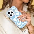thumbnail image 5 of for iPhone 14 Pro Max Case for Women Girls, Cute Curly Wave Frame Shape Design, Solid Color Lines Water Pattern for Women, Shock-Absorbing and Fall-Resistant for iPhone 14 Pro Max 6.7"-Blue, 5 of 13
