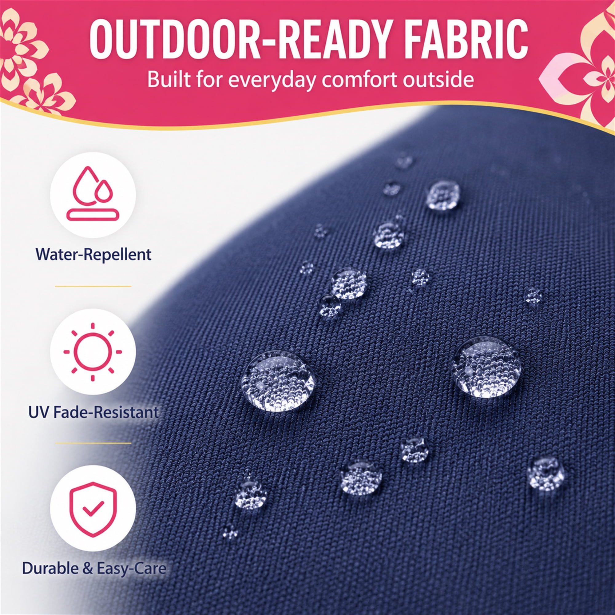 Millsilo 42" x 18" x 3" Outdoor Bench Cushion with Removable Cover, Water-Repellent UV Fade-Resistant Patio Cushion, High-Density Foam, Non-Slip Ties, Dark Blue