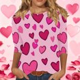 thumbnail image 2 of Enjoytime 3/4 Length Sleeve Womens Tops Valentines Hearts Printed Round Neck Trendy Shirts Fashion Casual Plus Size Women Blouses Pink XXXXXL, 2 of 6