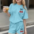 thumbnail image 2 of Zynoxe Girls and Boys 2-Piece Outfit Sets Casual Round Neck Short Sleeve 4th of July Tops and Shorts Soft Breathable Loose Summer Outfits Sky Blue3 3 Years, 2 of 6
