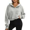 thumbnail image 3 of QATAINLAV Weekly Sale Women's Half Zip Cropped Sweatshirts with Hood Solid Casual Fleece Lined Hoodies Long Sleeve Pullover Activewear Sweater Gray XL, 3 of 9
