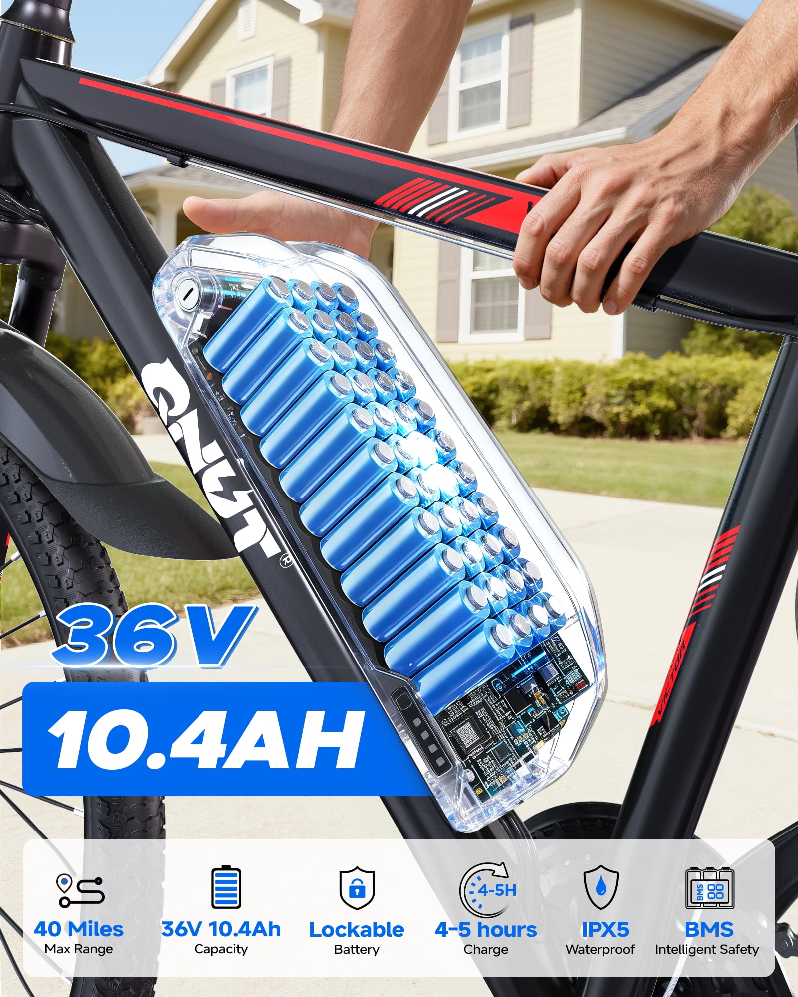 QNUT Full Aluminum Electric Bike for Adults & Teens, Peak 750W, Upgraded Adjustable Handlebars, 21-Speed Commuter E-Bike with Dual Disc Brakes, 40-Mile Range, for mountain & Commuter (Blaze Core)