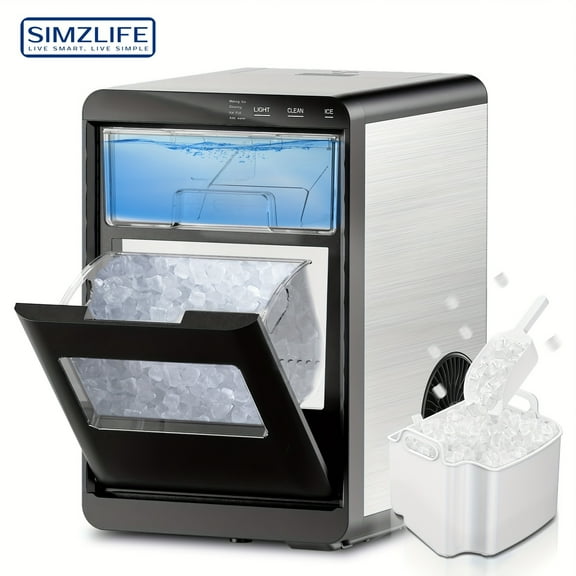 Stainless Steel Countertop Nugget Ice Machine - 44Lbs/24H Output, Self-Cleaning, Ice Scoop & Basket Included | Ideal for Home, Kitchen, Office