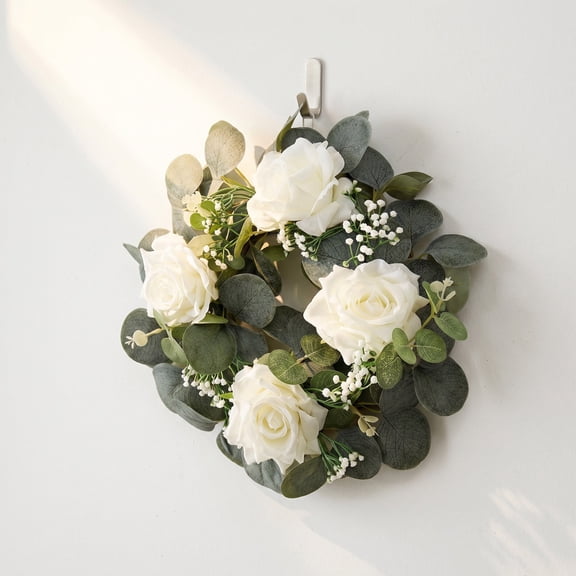 Bcylexb Rose Eucalyptus Wreaths for Front Door, 17.8" Artificial Floral Wreaths All Seasons Hanging Wreaths for Window Wall Wedding Farmhouse Home Decor