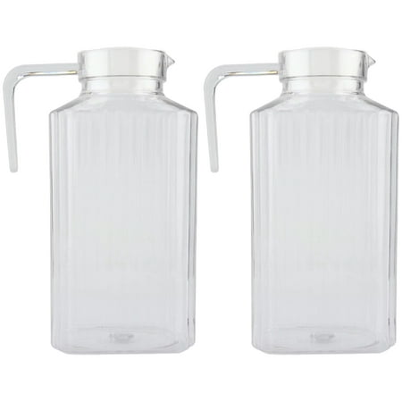 

2 Pcs Drink Pitcher with Lid and Handle Ribbed Striped Juice Bottle Acrylic Drinkware Water Ice Cold Dispenser for Bar Home Application[1800ml]