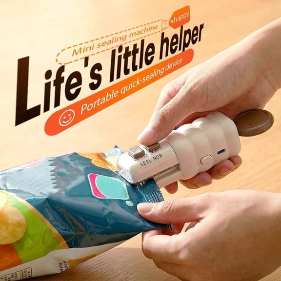 White Magnetic Mini Bag Sealer 4-in-1, Type-C Rechargeable Heat Sealer with Cutter & Bottle Opener for Snack Food Storage