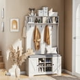 thumbnail image 2 of spanspace Hall Tree with Cushion and Open Shoe Cabinet, 4-In-1 Coat Rack with Storage Bench, Coat Hanger and Adjustable Shelves, 71" Height Hall Tree for Hallway, Living Room, White, 2 of 13