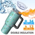 thumbnail image 5 of 40oz Pioneer Flower Floral Print Pattern Insulated Tumbler with Handle, BPA-Free Leak Proof Lid and Straws, Double Wall Vacuum, Hot 12h/Cold 34h, 5 of 6